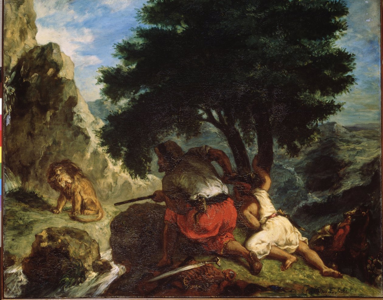 ""Leijonanmetsästys Marokossa"" (Leijonanmetsästys Marokossa) Eugene Delacroix