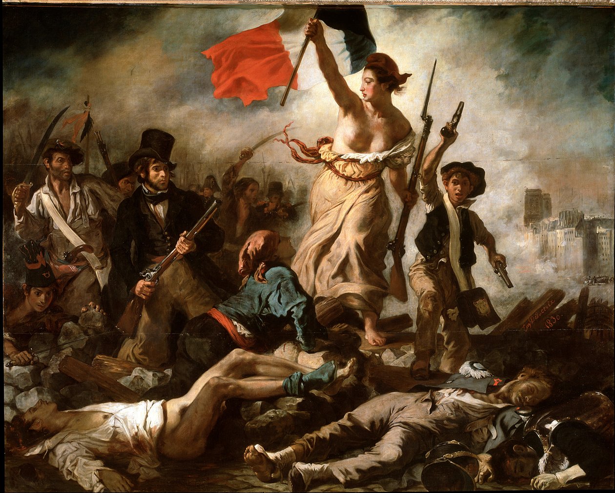 Liberty johtaa ihmisiä (öljy kankaalle tekijältä Ferdinand Victor Eugene Delacroix
