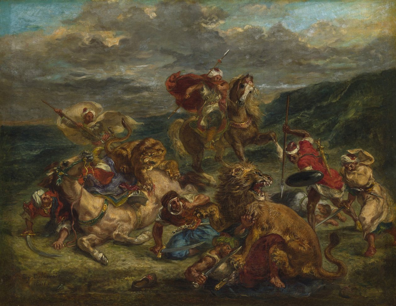 Leijonametsästys, 1860-61 tekijältä Ferdinand Victor Eugene Delacroix