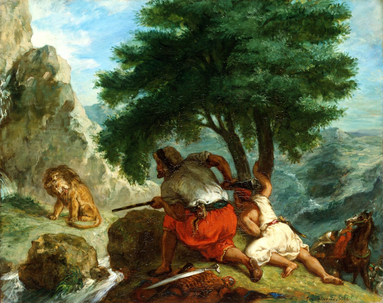 Leijonanmetsästys Marokossa, 1854 tekijältä Ferdinand Victor Eugene Delacroix