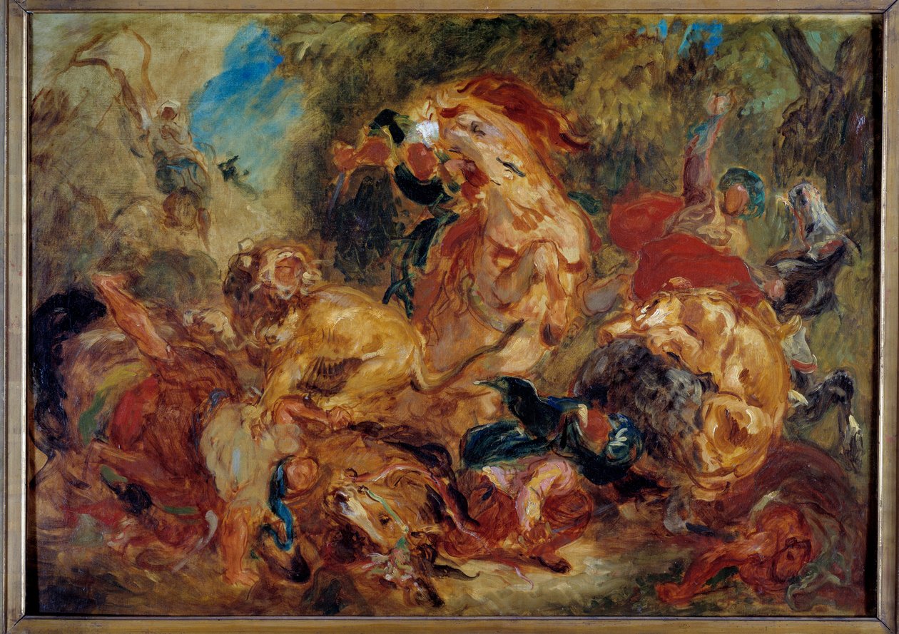 Leijonan metsästys. Luonnos: Eugene Delacroix (1798-1863) tekijältä Ferdinand Victor Eugene Delacroix