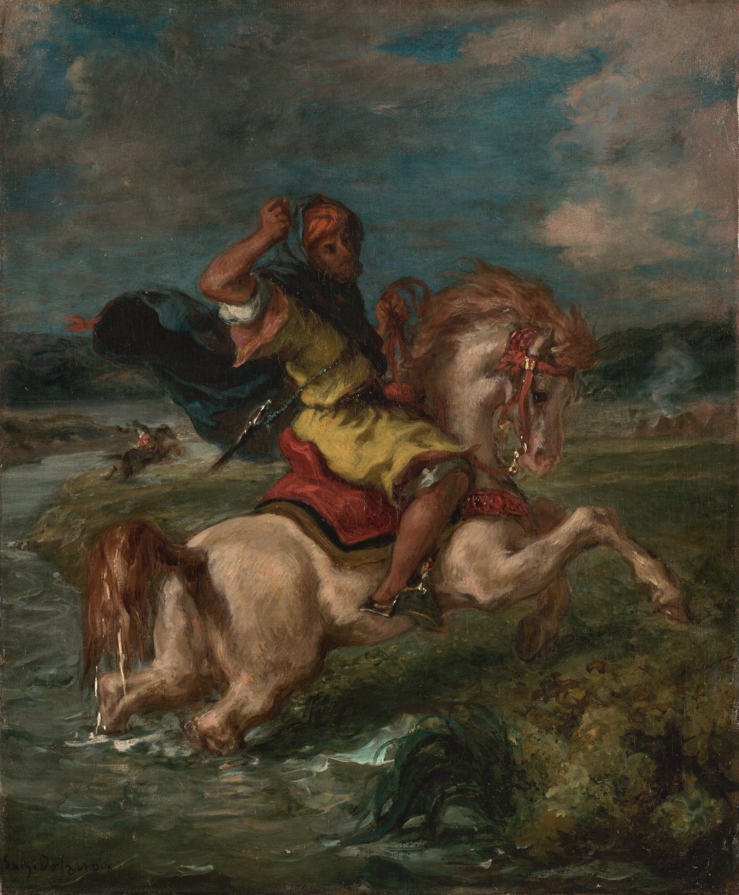 Marokon ratsastaja ylittämään Fordin, n. 1850 (öljy kankaalle) tekijältä Ferdinand Victor Eugene Delacroix