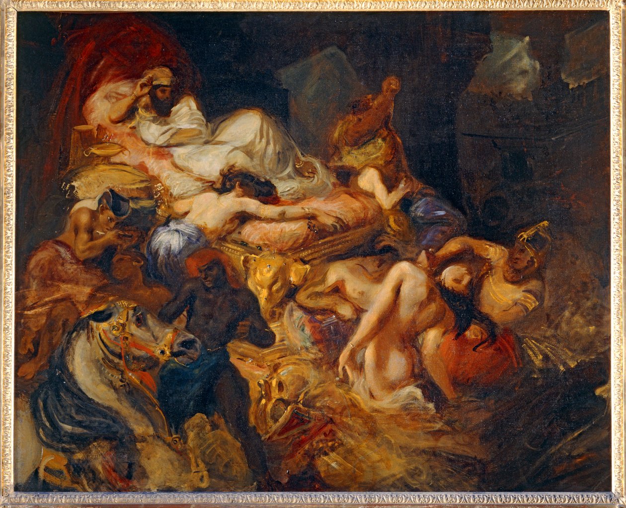Mort de Sardanapale - Sardanapaluksen kuolema. 1826-1827. Luonnos 40-11-02/62 ... tekijältä Ferdinand Victor Eugene Delacroix