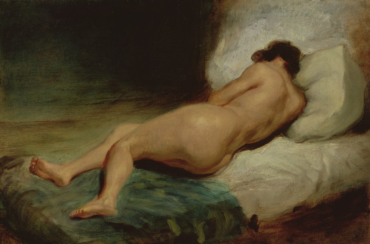 Alaston nainen makaa sängyllä tekijältä Ferdinand Victor Eugene Delacroix