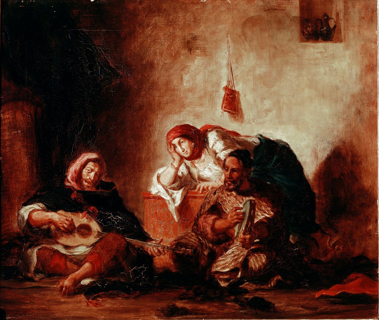 Orientalismi: "" Mogadorin juutalaiset muusikot, Marokko"" Eugene Delacroixin (1798-1863) maalaus 1800-luvun su. 046x0,55 m Pariisi, Musee du Louvre tekijältä Ferdinand Victor Eugene Delacroix