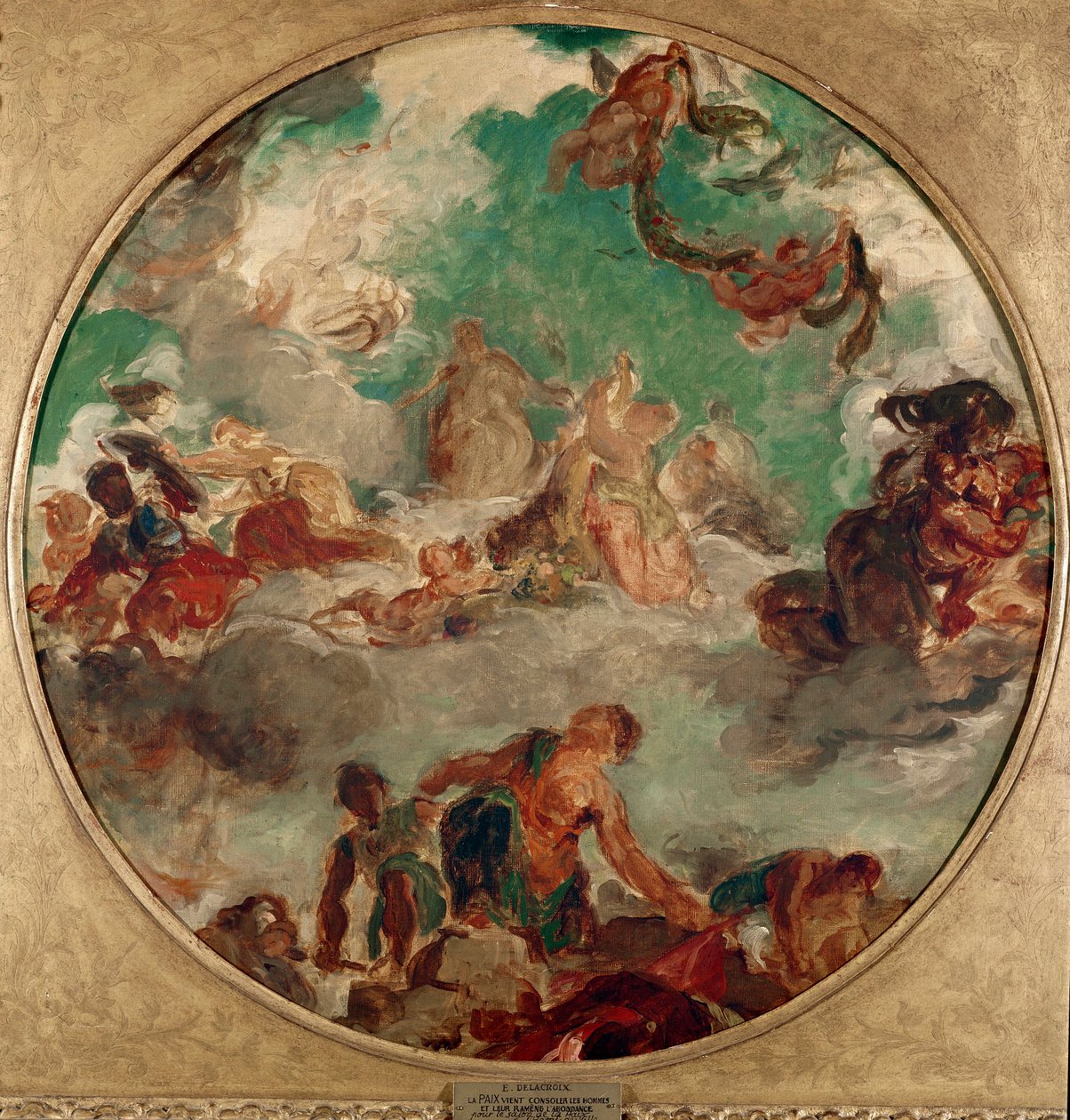 Rauha tuli lohduttamaan miehiä ja tuomaan takaisin runsautta. Eugene Delacroix (1798-1863) maalaus 1849-1854 Halk. 78 cm Pariisi, Musee Carnavalet tekijältä Ferdinand Victor Eugene Delacroix