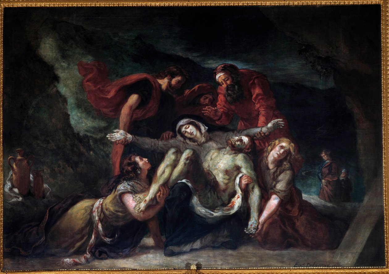 Eugene Delacroixin (1798-1863) maalaus Pieta eli "" Deploration" 1844 Sun. 3,55 x 4,75 m Saint-Denis du Saint-Sacrementin kirkko Pariisissa. tekijältä Ferdinand Victor Eugene Delacroix