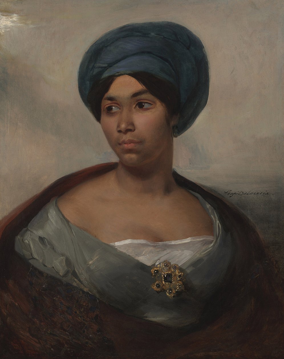 Naisen muotokuva sinisessä turbaanissa, n. 1827 (öljy kankaalle) tekijältä Ferdinand Victor Eugene Delacroix