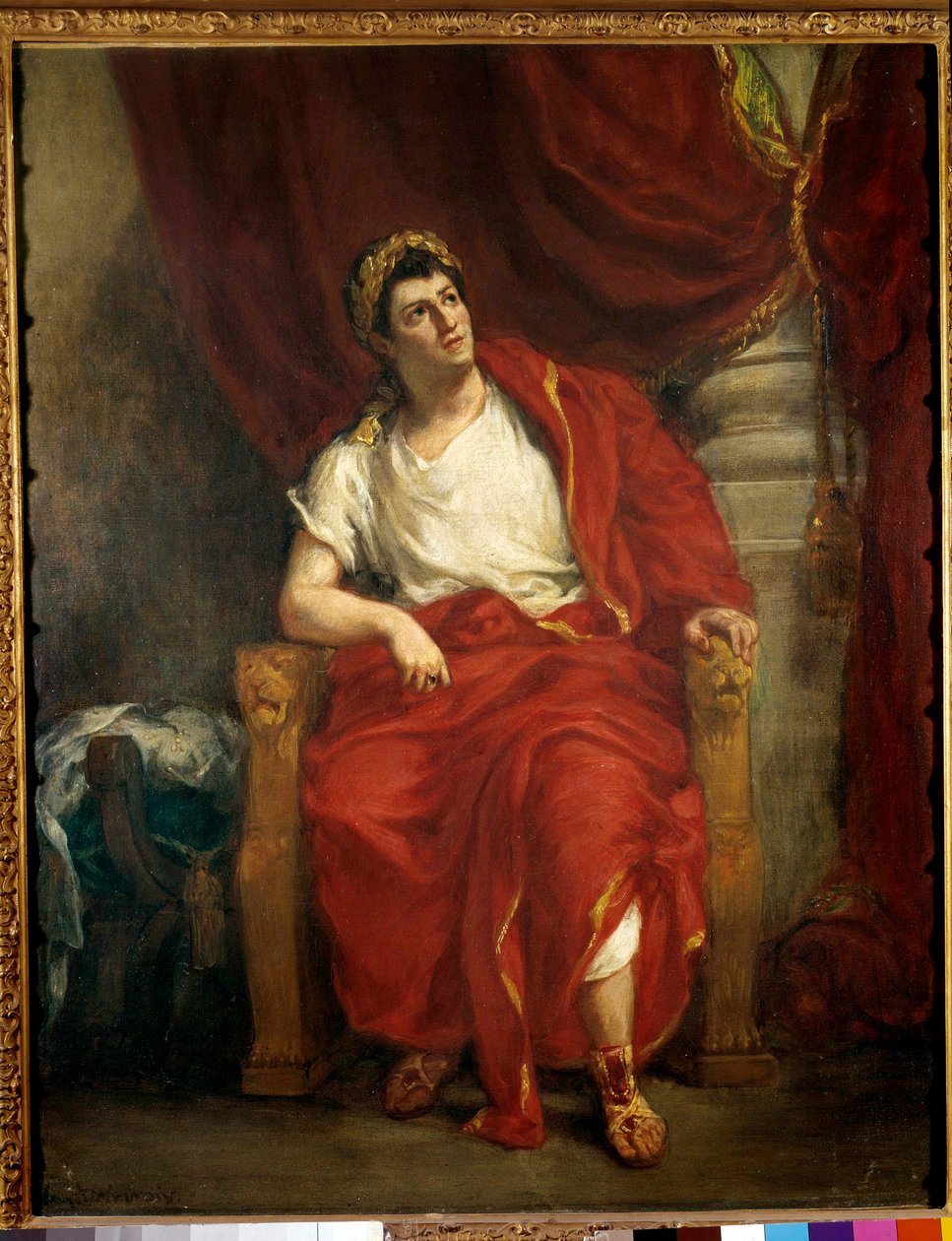 Muotokuva koomikko Francois-Joseph (Francois Joseph) Talmasta (1763-1826) tulkitsemassa Neroa Jean Racinen teoksessa Britannicus """" Eugene Delacroix (1798-1863) maalaus 1853 Dim. 0,92 x 0,73 m Pariisi, ranskalainen komedia tekijältä Ferdinand Victor Eugene Delacroix