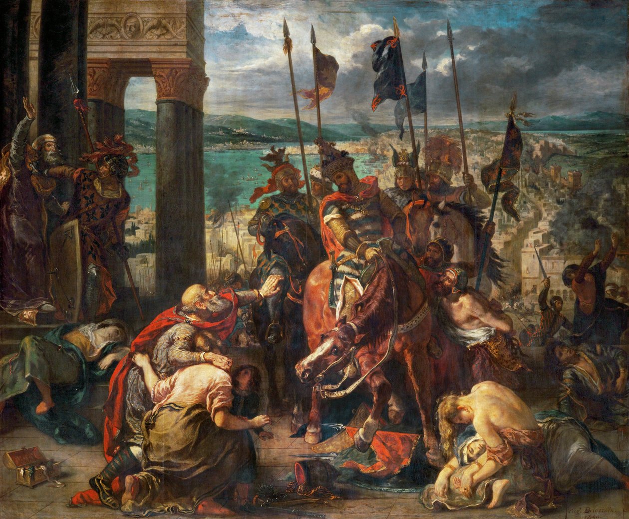 Konstantinopolin valtaaminen ristiretkeläisten toimesta - ... tekijältä Ferdinand Victor Eugene Delacroix