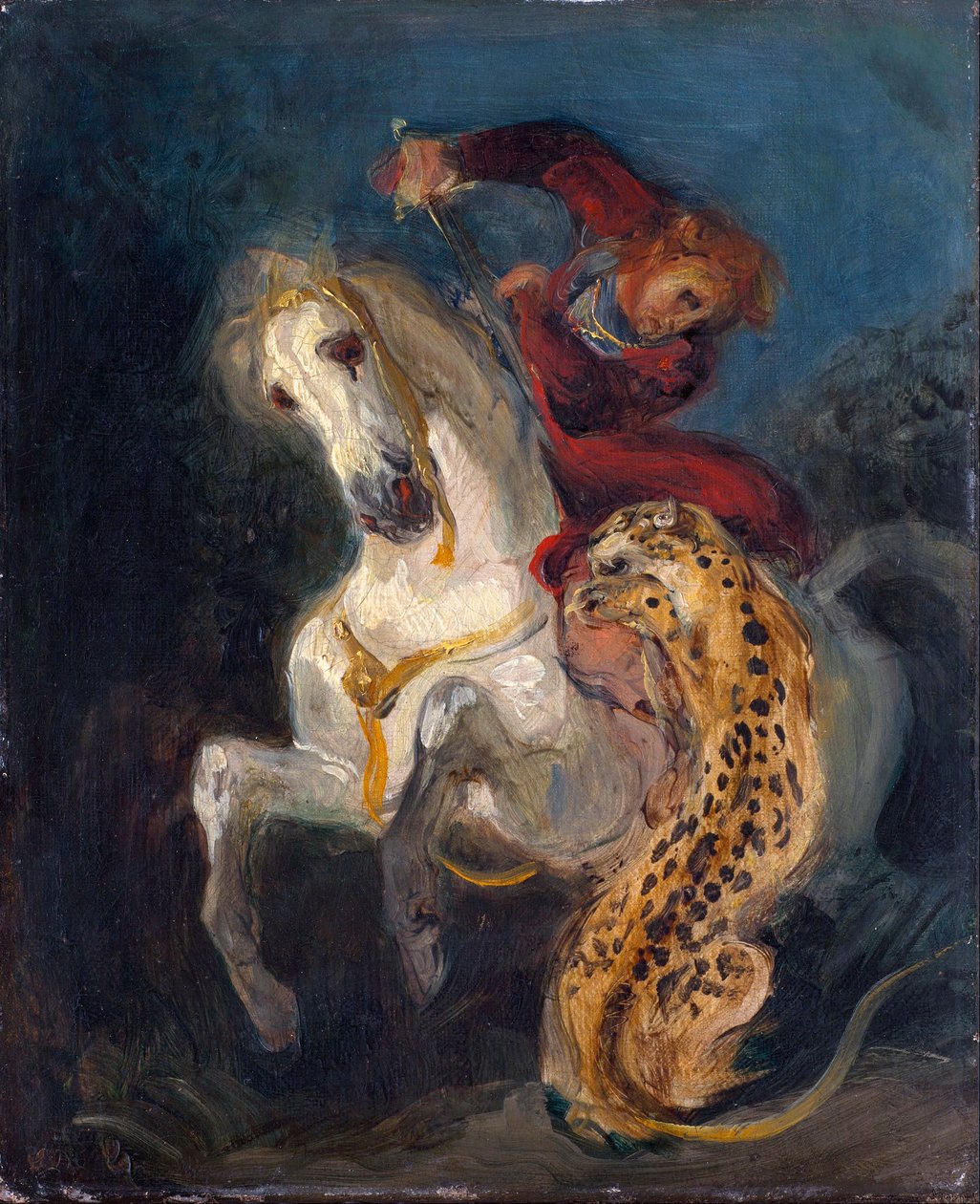 Jaguarin kimppuun ajaja - Delacroix, Eugene tekijältä Ferdinand Victor Eugene Delacroix