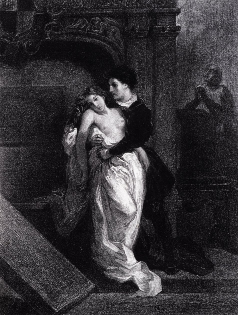 Romeo ja Julia - kaiverrus Eugene Delacroix tekijältä Ferdinand Victor Eugene Delacroix