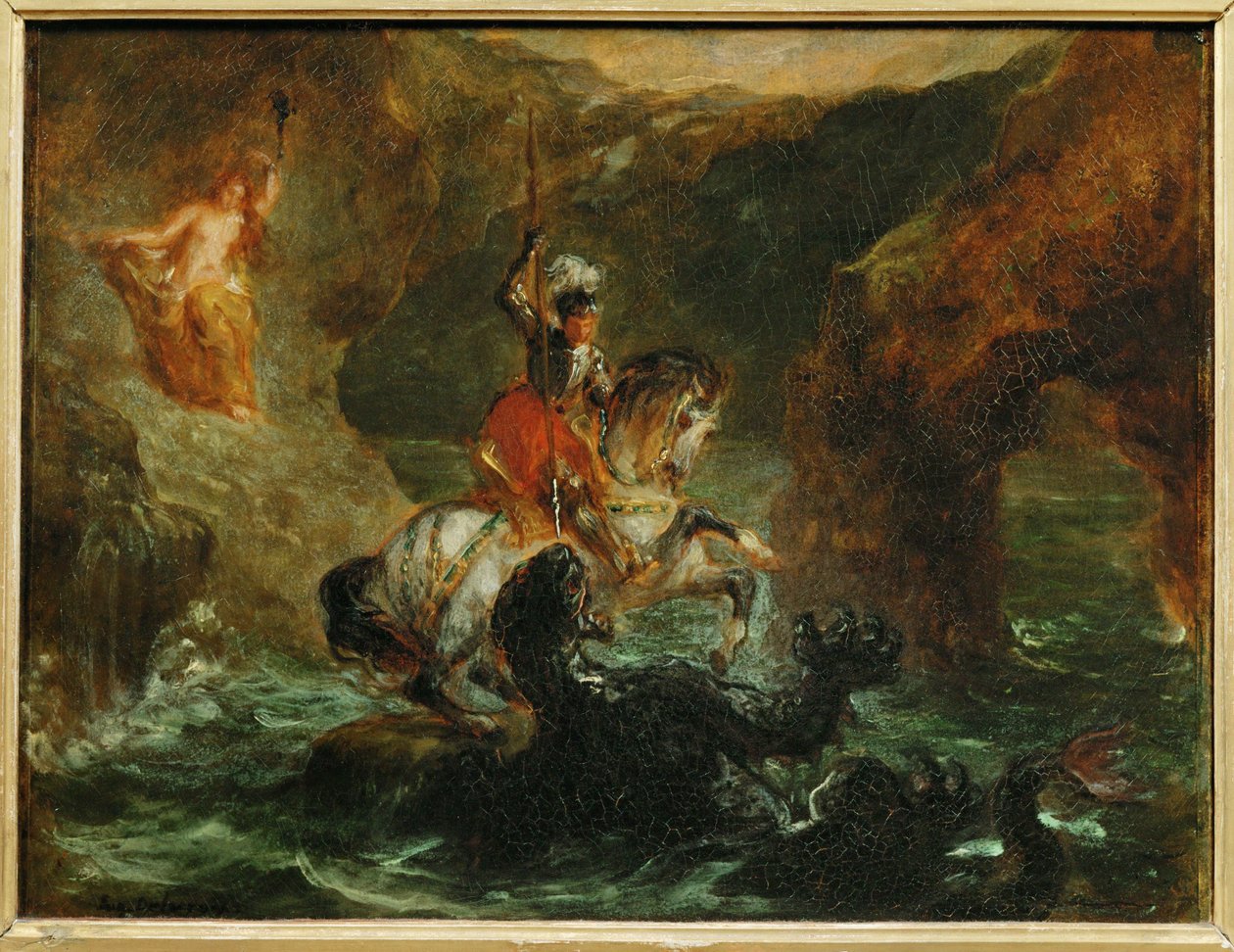 Saint Georges combattant le dragon, dit aussi Persee delivrant Andromede - Saint George fighting the dragon ... tekijältä Ferdinand Victor Eugene Delacroix