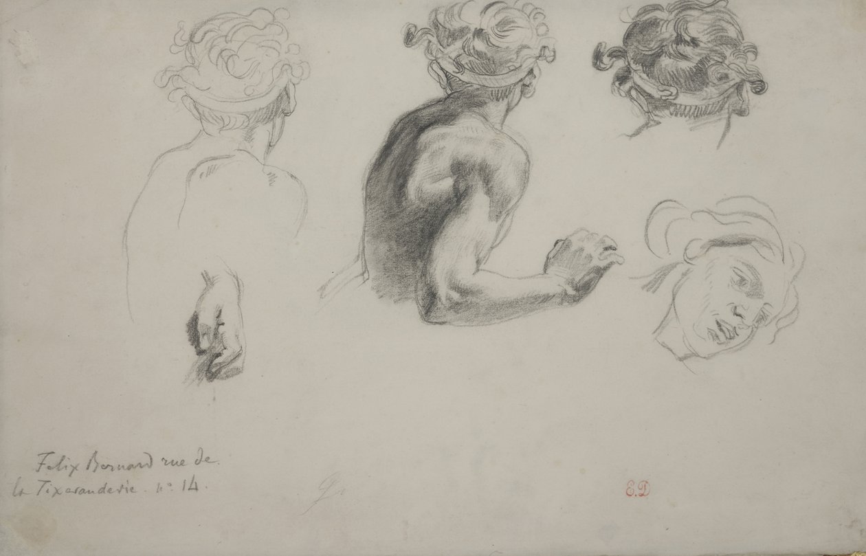 Tutkimuslehti "Trajanuksen tuomiolle", n. 1840 (kynä paperille) tekijältä Ferdinand Victor Eugene Delacroix