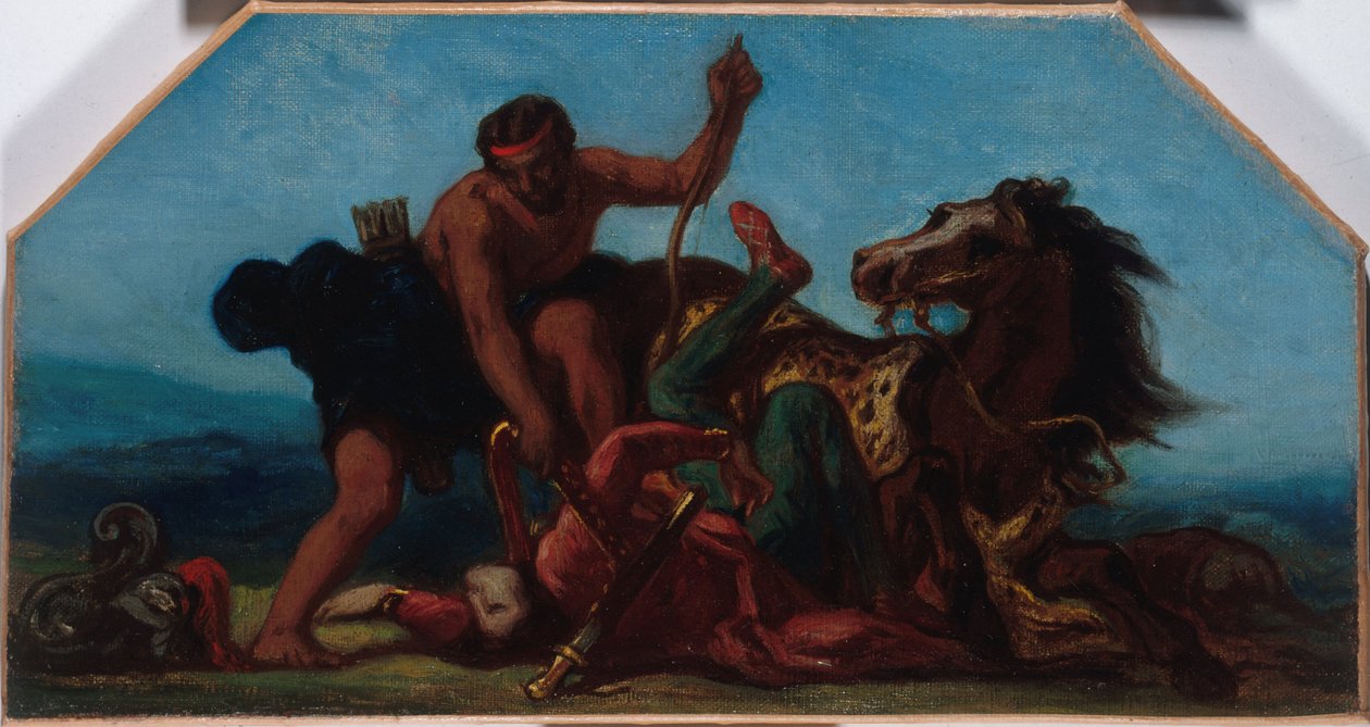 Luonnos Pariisin kaupungintalon Salon de la Paix -näyttelyä varten: Hercules kukistaa amatsonikuningatar Hippolytan vuosina 1849-1852 (öljy kankaalle). tekijältä Ferdinand Victor Eugene Delacroix