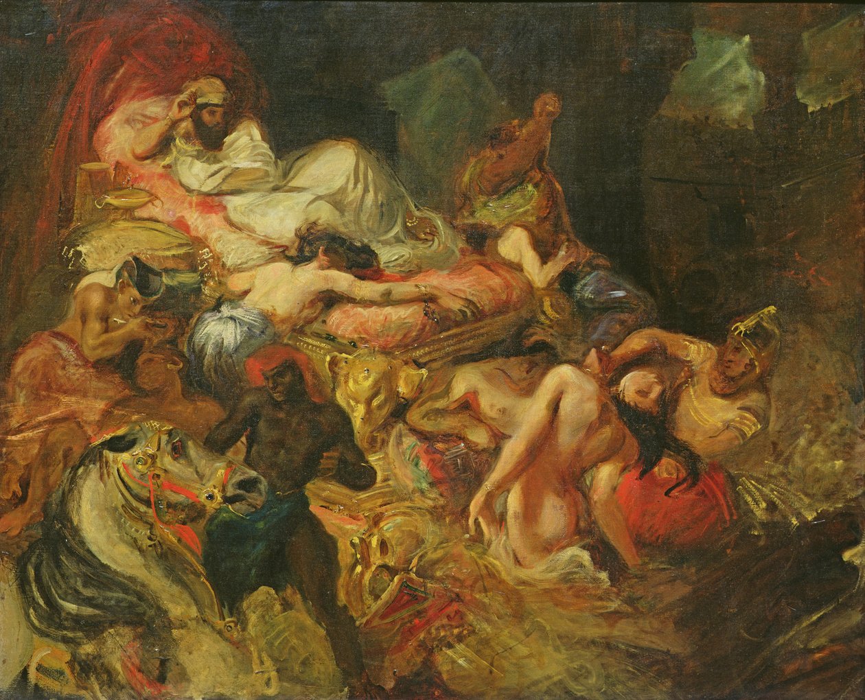 Tutkimus Sardanapalusin kuolemasta, ennen vuotta 1827 (öljy kankaalle) tekijältä Ferdinand Victor Eugene Delacroix