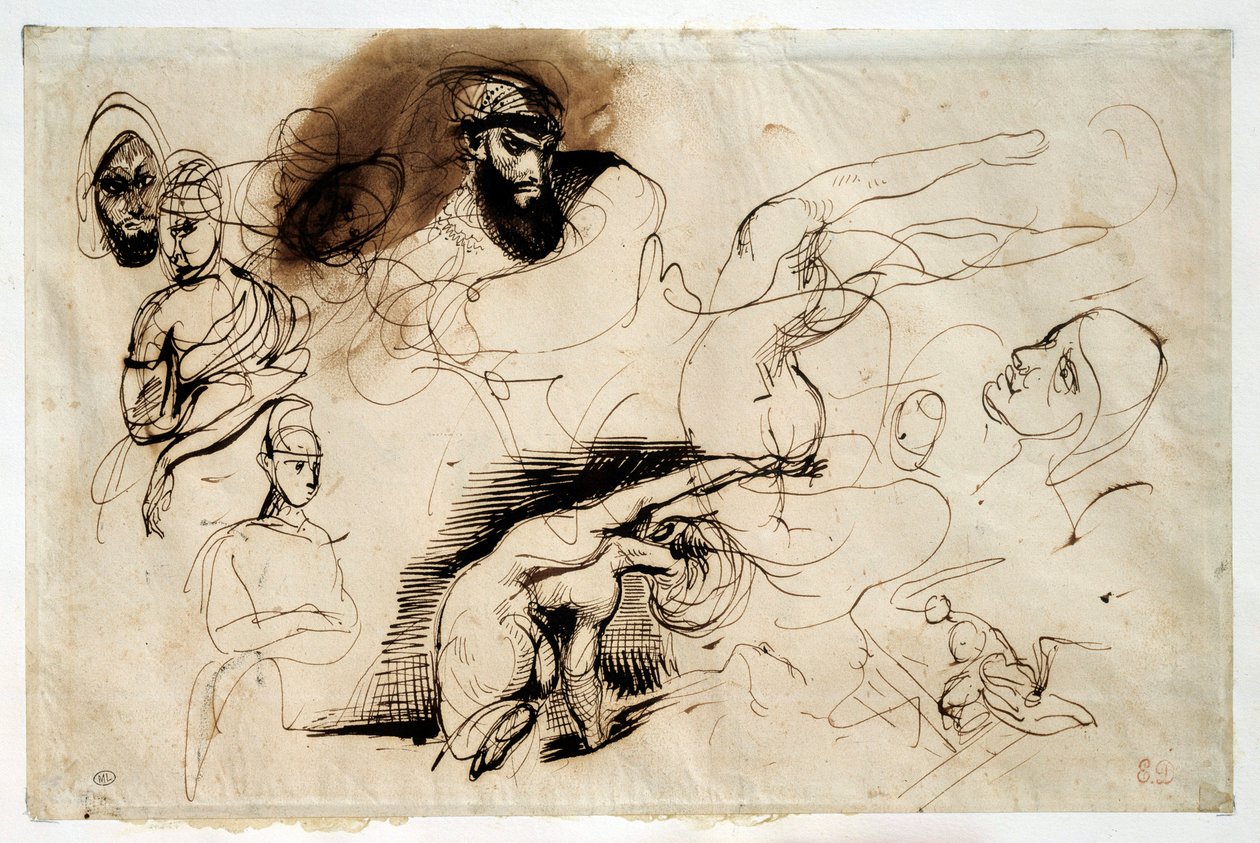 Tutkimus Sardanapalen kuolemasta. Piirustus: Eugene Delacroix (1798-1863) tekijältä Ferdinand Victor Eugene Delacroix