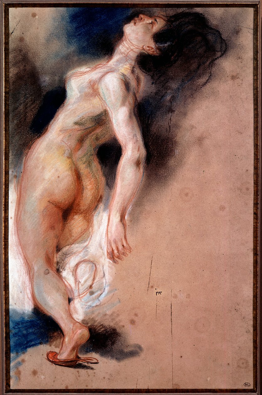 Tutkimus alastomasta naisesta, joka kaatui selälleen; orjaorjan tutkimus "Sardanapalen kuolemasta" tekijältä Ferdinand Victor Eugene Delacroix