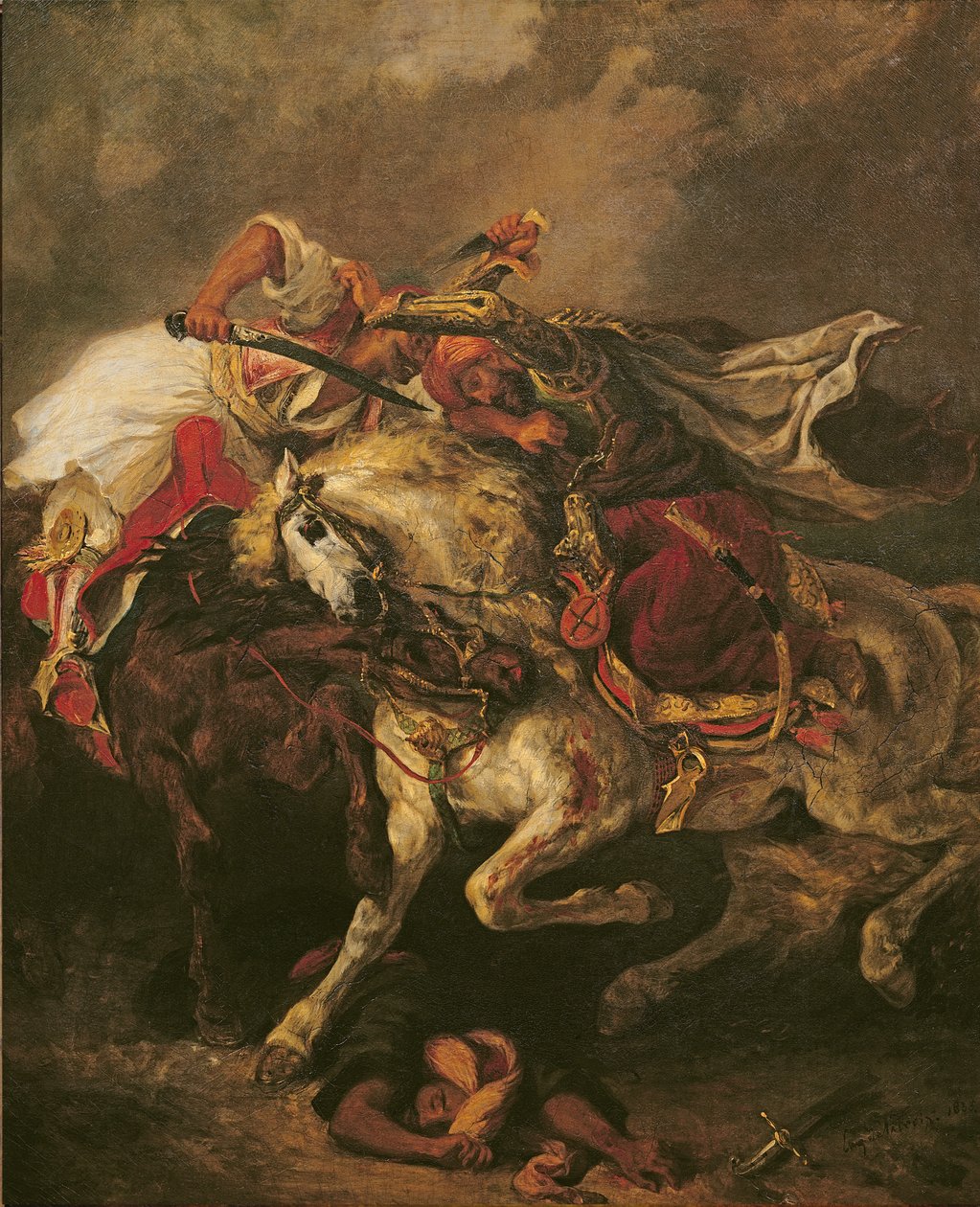 Giaourin ja Hassanin taistelu Byronin runon "Le Giaour" jälkeen, 1835 tekijältä Ferdinand Victor Eugene Delacroix