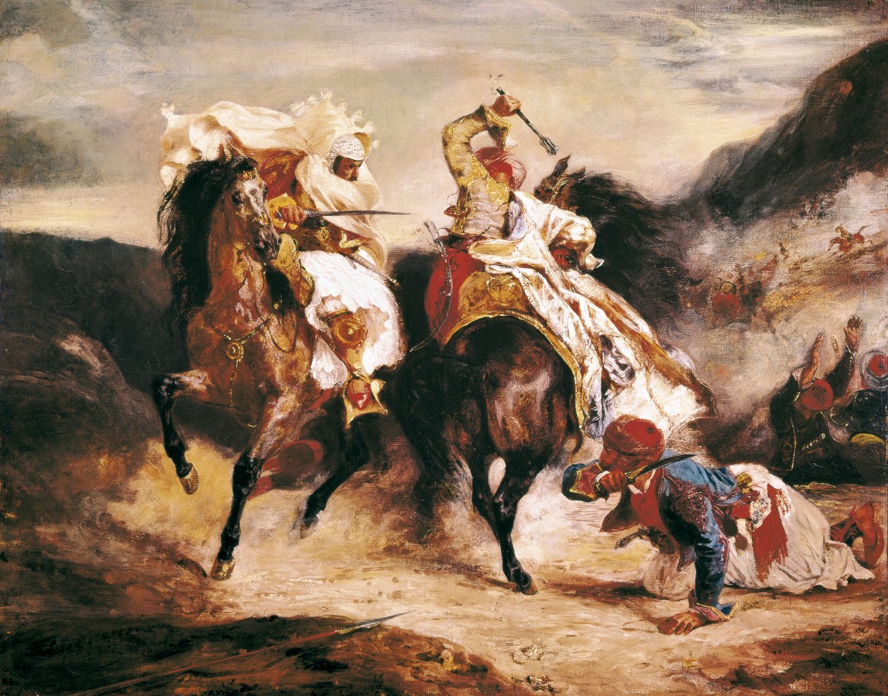 Giaourin ja Pashan taistelu. Inspiroi Lord Byronin runosta "" Le Giaour "". Eugene Delacroix (1798-1863) Orientalismimaalaus tekijältä Ferdinand Victor Eugene Delacroix
