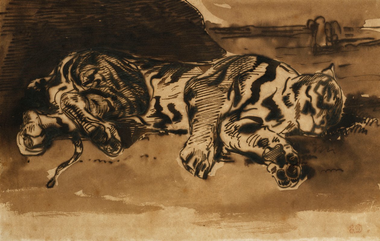 Tiger makuulla; Tigre sohva, 1858 tekijältä Ferdinand Victor Eugene Delacroix