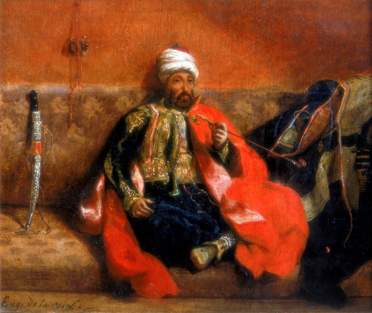 Turkkilainen, joka istuu tupakoimassa sohvalla, 1800-luku tekijältä Ferdinand Victor Eugene Delacroix