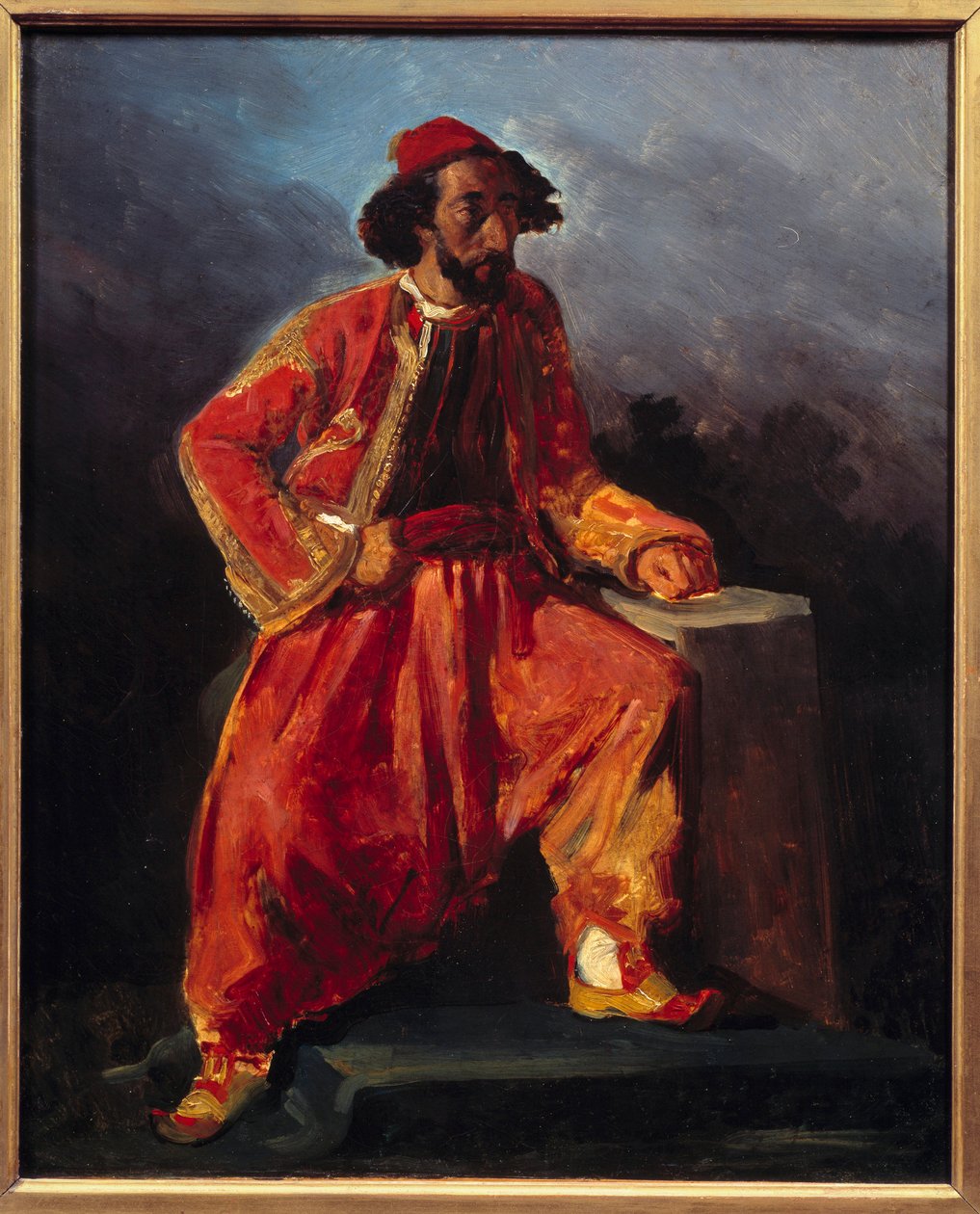 Turkkilainen istunto. Olettaen muotokuva Paul Barroilhetista (1805 - 1871) sanoittajista. Eugene Delacroix (1798-1863) maalaus tekijältä Ferdinand Victor Eugene Delacroix