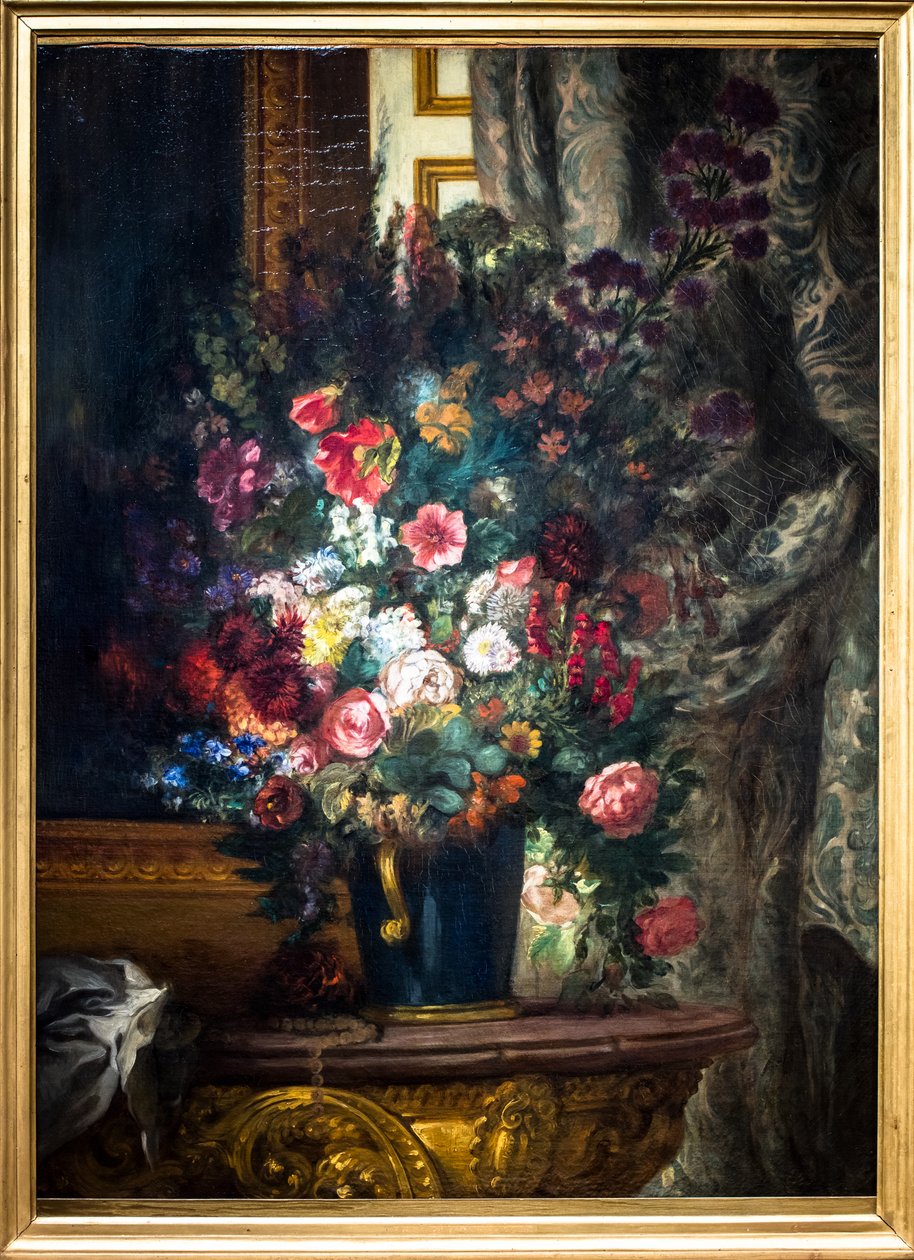 Kukkamaljakko konsolin päällä tekijältä Ferdinand Victor Eugene Delacroix