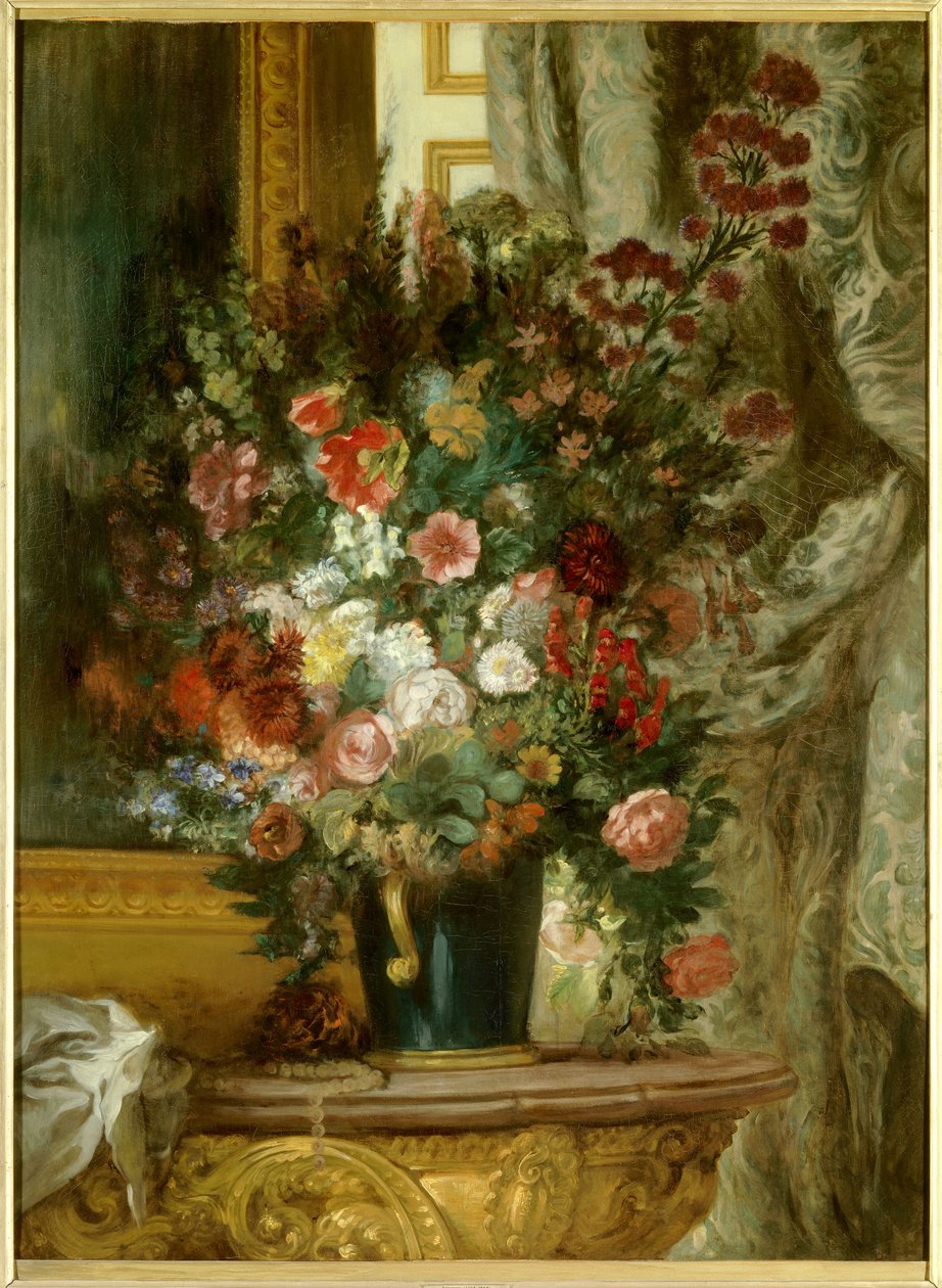 Maljakko kukkia konsolissa Eugene Delacroix (1798-1863) maalaus 1850 Mitat 1,35 x 1,02 m Montauban, Musee Ingres tekijältä Ferdinand Victor Eugene Delacroix