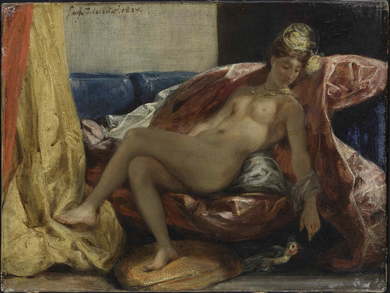 Nainen papukaijan kanssa, vuosina 1826-1828. tekijältä Ferdinand Victor Eugene Delacroix