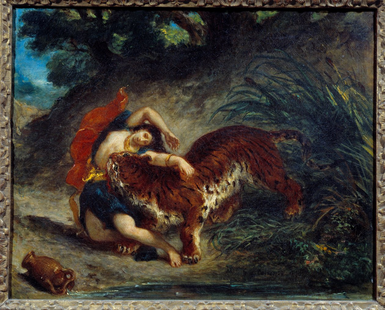 Tiikerin vei pois nuori nainen tai tiikeri purrut intiaani. Eugene Delacroix (1798-1863) maalaus tekijältä Ferdinand Victor Eugene Delacroix