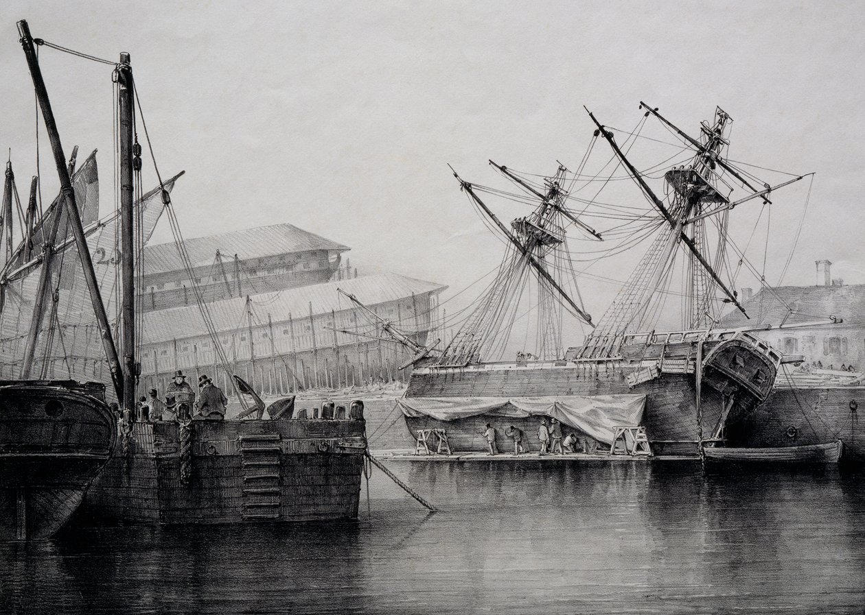 Brigantine, litografia Ferdinand Perrot tekijältä Ferdinand Victor Perrot