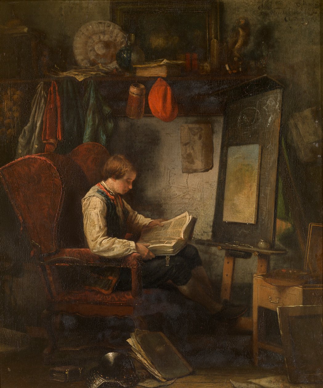Nuori taiteilija studiossa (öljy paneelille) tekijältä Ferdinand de Braekeleer