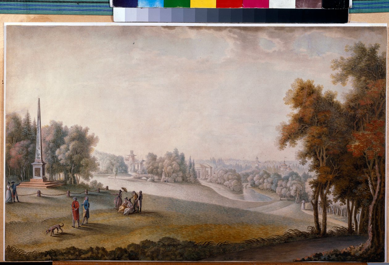 ""Näkymä Tsarskoje Selon puistoon"", kirjoittanut Ferdinand de Meys (?-noin 1810), akvarelli, guassi paperille tekijältä Ferdinand de Meys