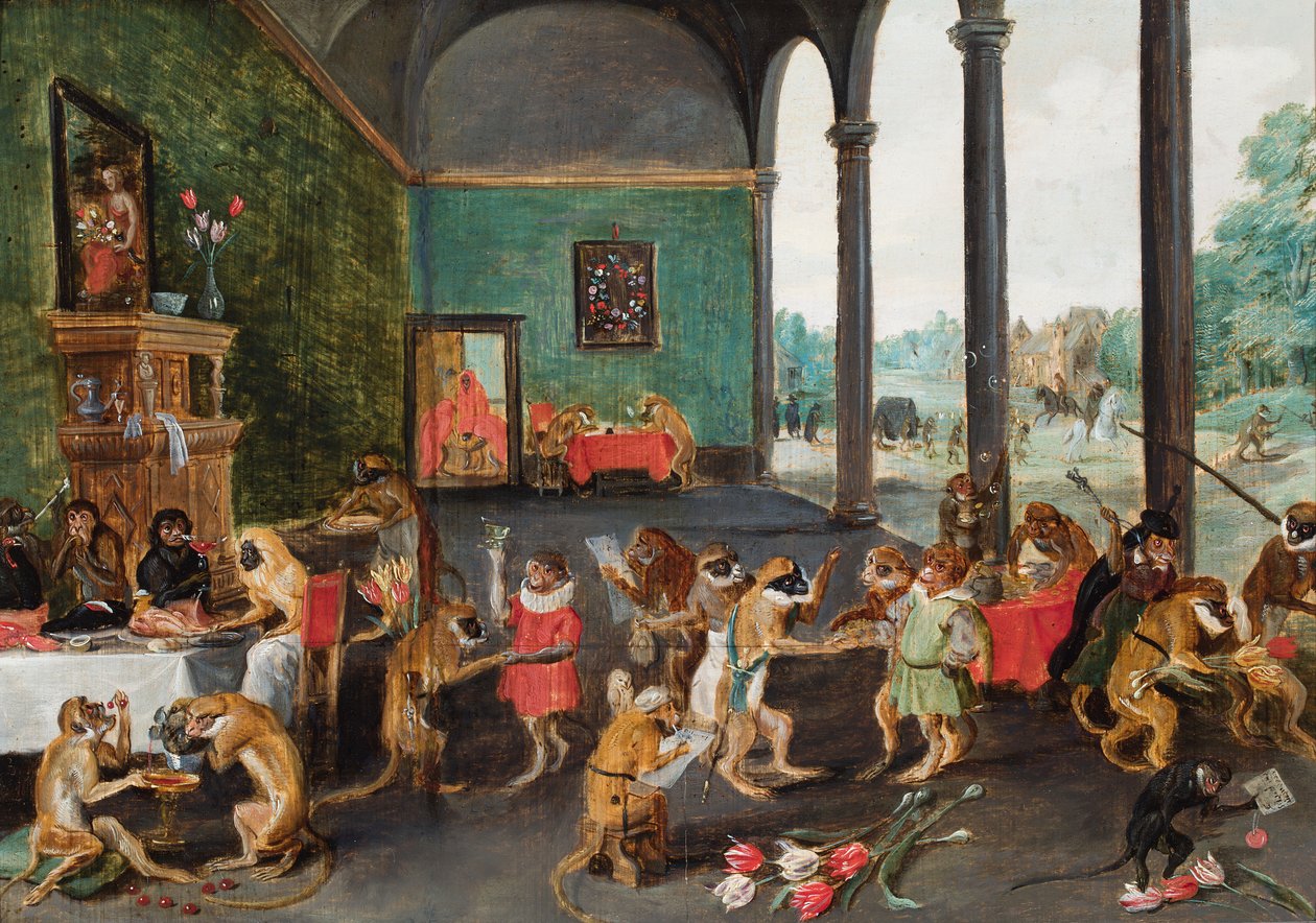 Apinan juhla (öljy paneelille) tekijältä Ferdinand van Kessel