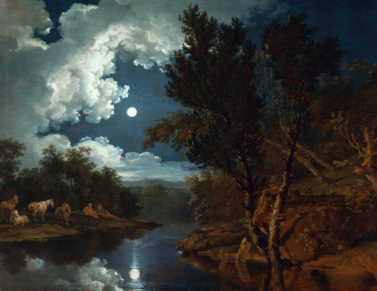 Jokimaisema kuunvalossa tekijältä Ferdinand von Kobell