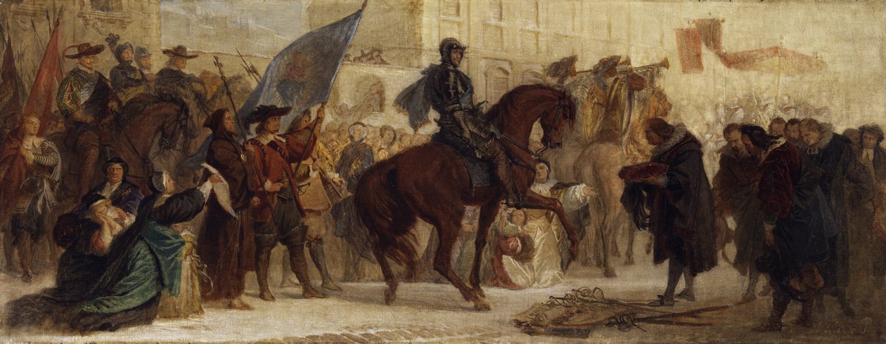 Maximilian I:n saapuminen Prahaan Valkoisen vuoren voiton jälkeen vuonna 1620 tekijältä Ferdinand von Piloty