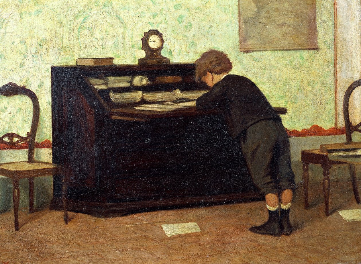 Oppitunti Ferdinando Buonamici (1820-1892), öljy paneelille tekijältä Ferdinando Buonamici