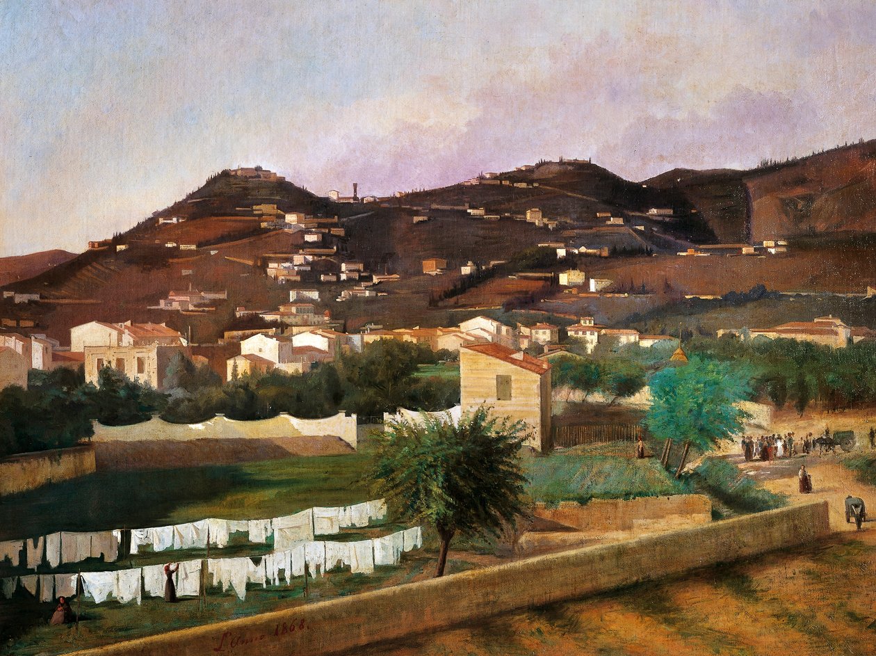 Näkymä Fiesolen kukkulalle, kirjoittanut Ferdinando Buonamici (1820-92), öljy kankaalle, 88x119 cm tekijältä Ferdinando Buonamici