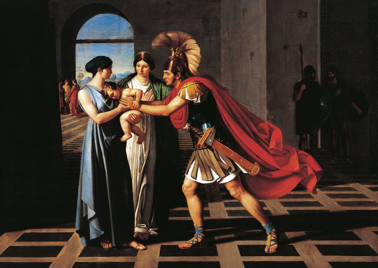 Andromache sieppaamassa Hectoria Scaeanin portilla tekijältä Ferdinando Castelli