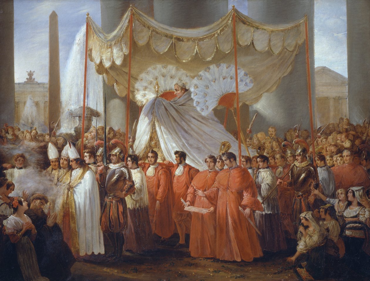 Pyhän Pietarin aukiolla kulkue Corpus Christi -juhlaksi Gregorius XVI:n paavin alaisuudessa tekijältä Ferdinando Cavalleri
