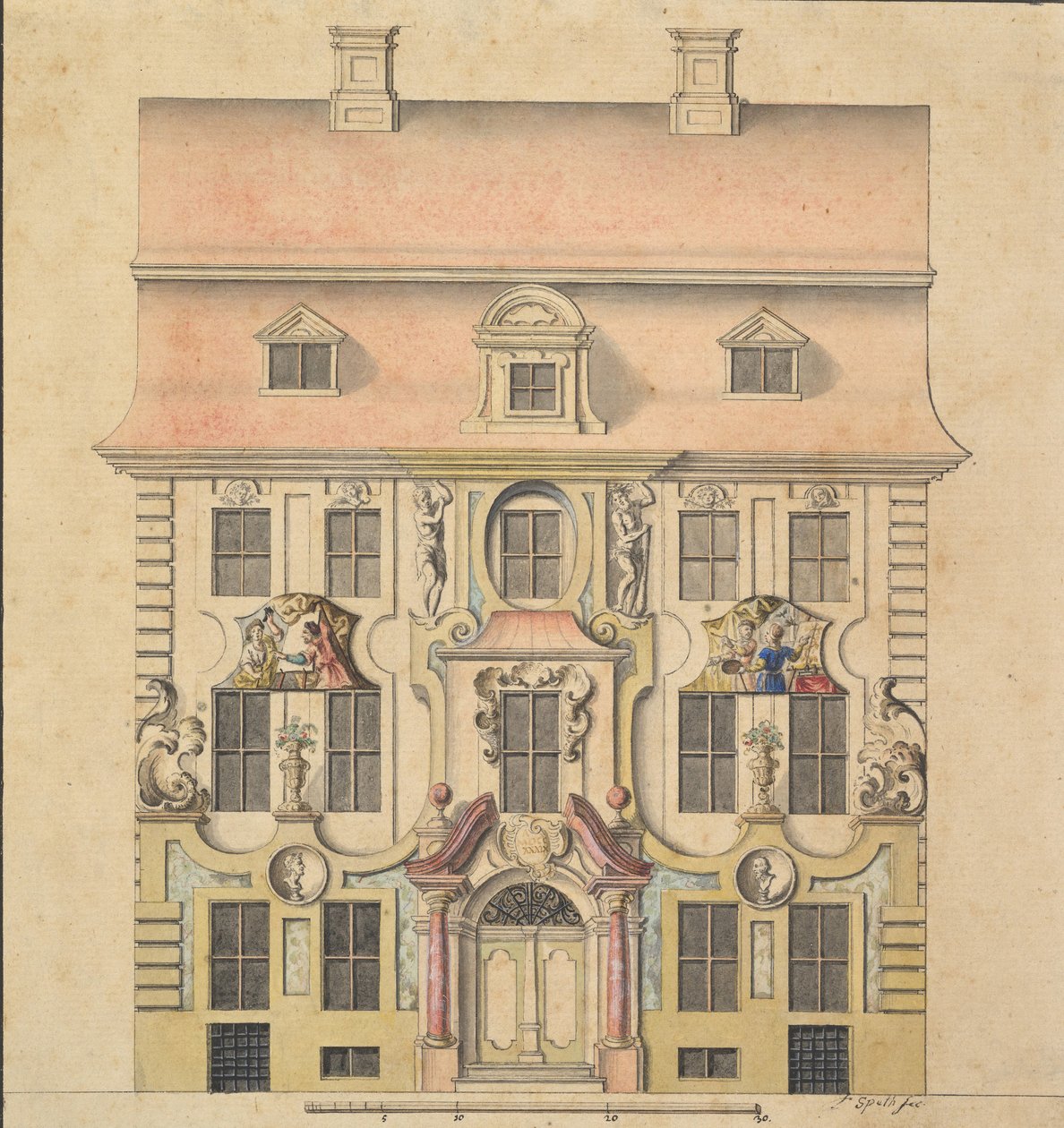 Julkisivun arkkitehtisuunnittelu, 1739-69. tekijältä Ferenc Speth