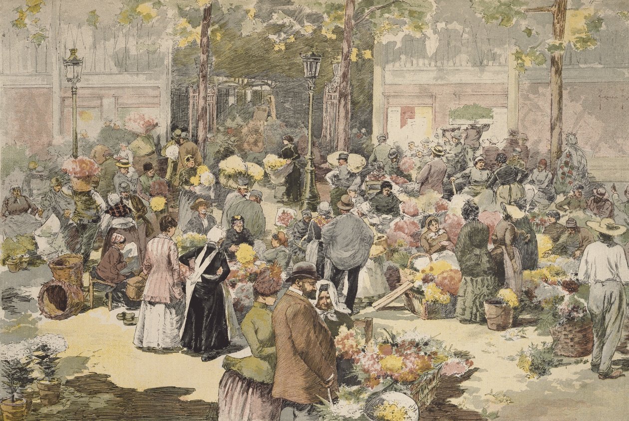 Kukkamarkkinat, Pariisi, 1886 tekijältä Fernand Fau