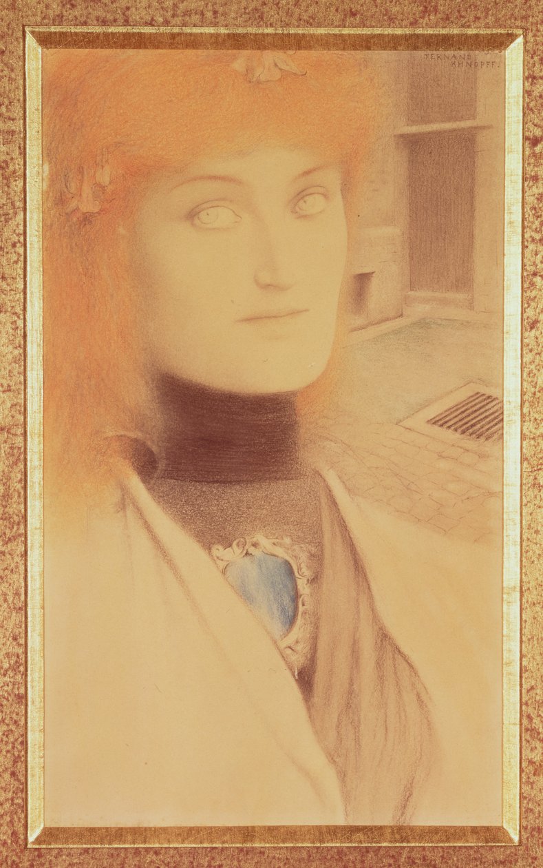 Who Shall Deliver Me (värillinen lyijykynä paperille) tekijältä Fernand Khnopff