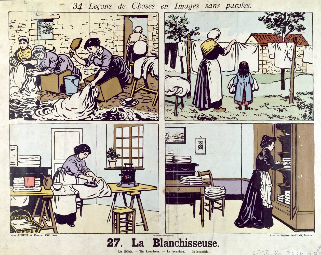 The Washerwoman, 34 oppituntia kuvista ilman sanoja, 1900-luvun alku tekijältä Fernand and Perrot, Jean Fau