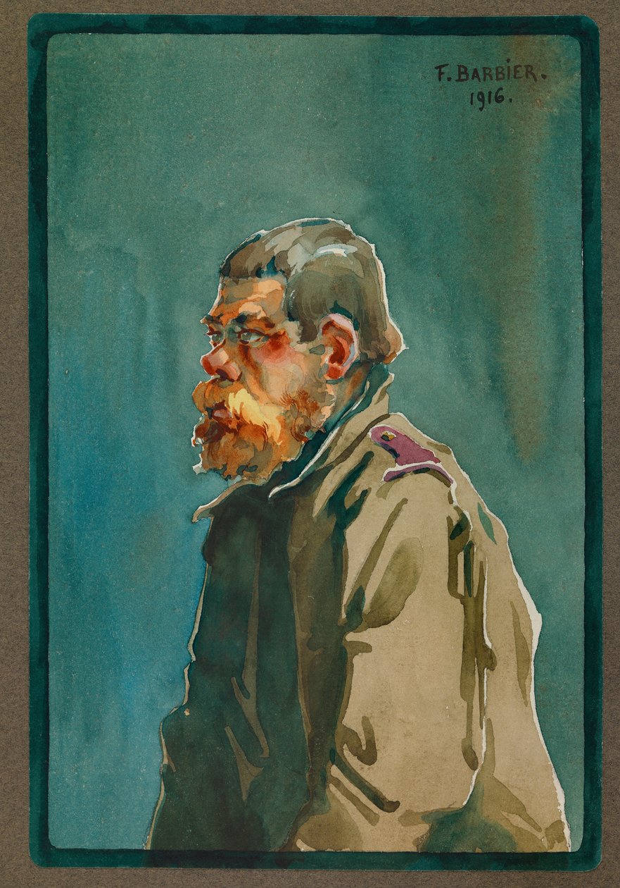 Vangiksi otettu venäläinen sotilas vuonna 1916, Gustrow (akvarelli) tekijältä Fernand Barbier