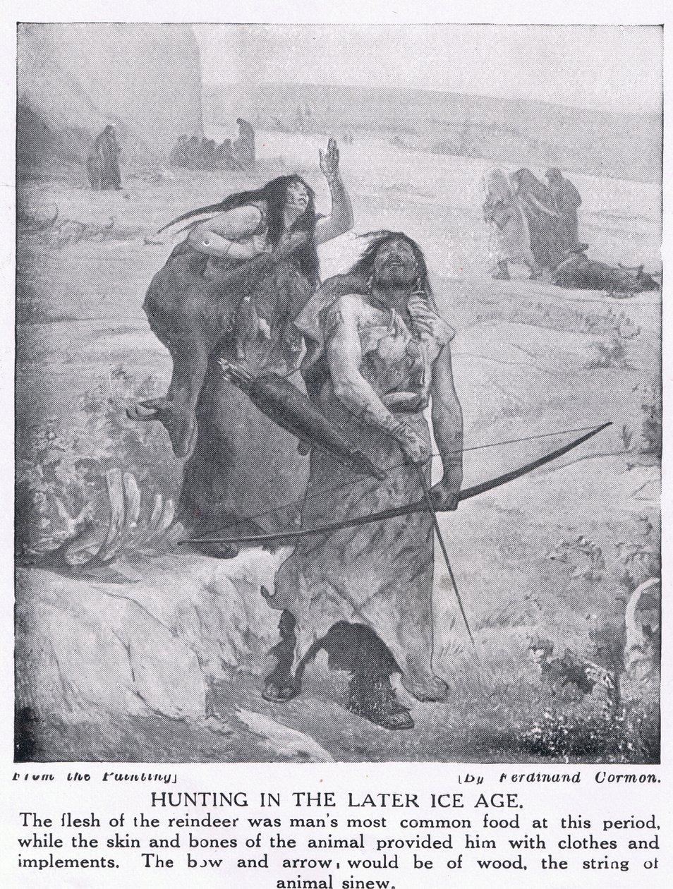 Metsästystä myöhemmällä jääkaudella, kuvitus "Hutchinsonin kansojen historiasta", n. 1910 tekijältä Fernand Cormon