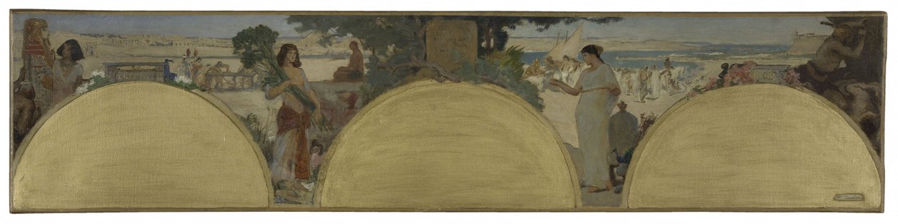 Luonnos Hôtel de Ville de Paris: Kirjoituksen historia - antiikin aika, n. 1890 (öljy kankaalle) tekijältä Fernand Cormon