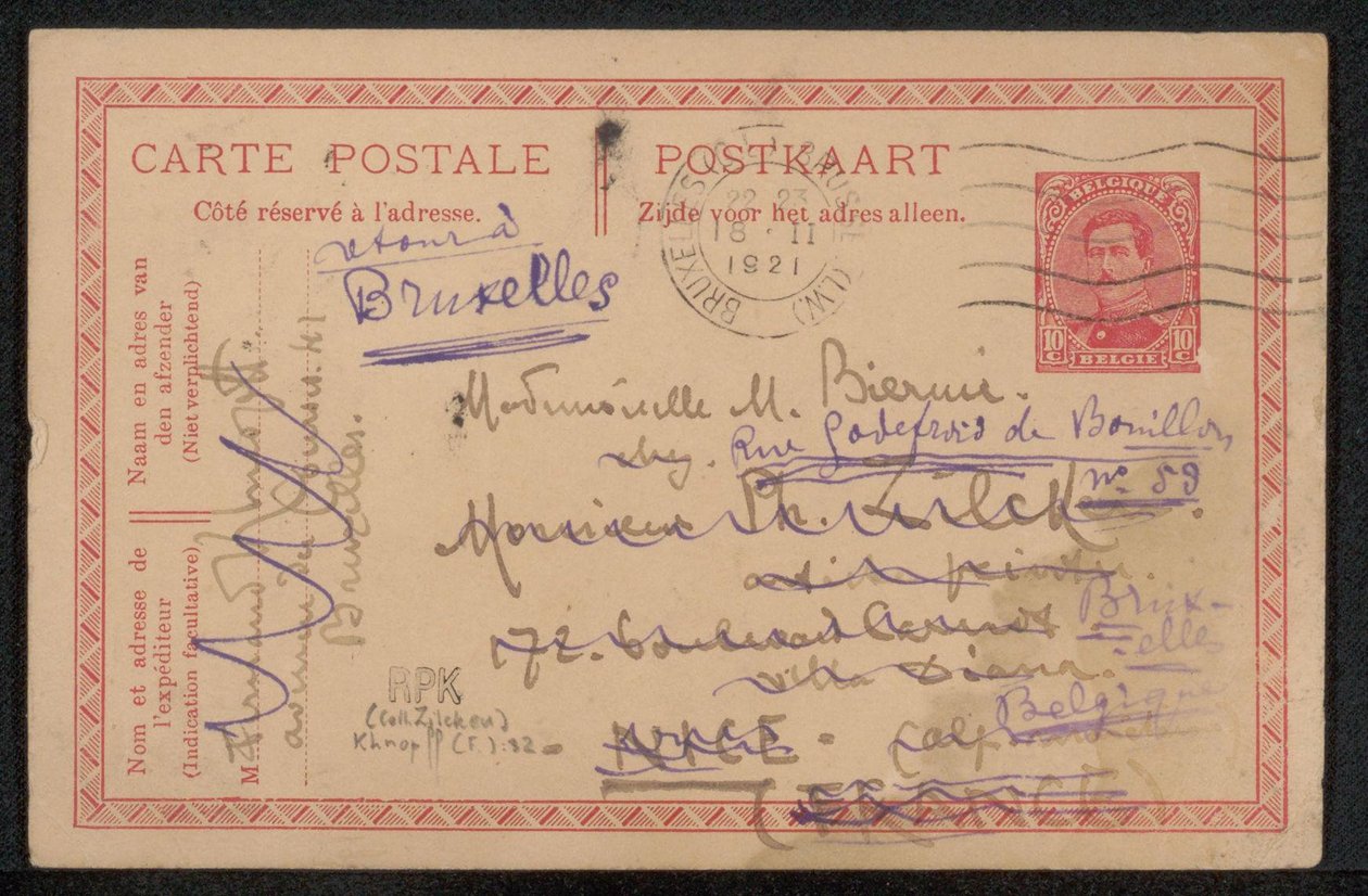 Postkarte an Maria Biermé tekijältä Fernand Khnopff