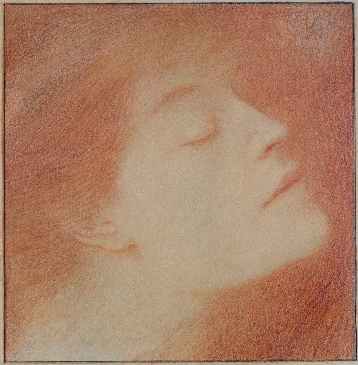 Naisen pää, 1892 (liitu paperille) tekijältä Fernand Khnopff